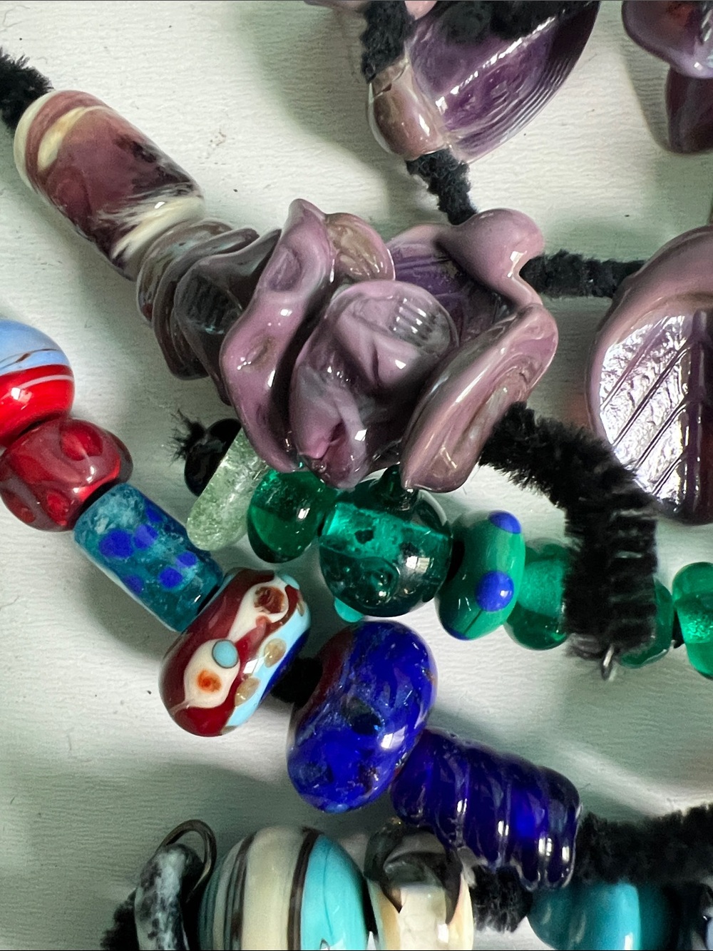 Lampwork Bead Lot green redPurple and gemstone strand - Picture 5 of 6